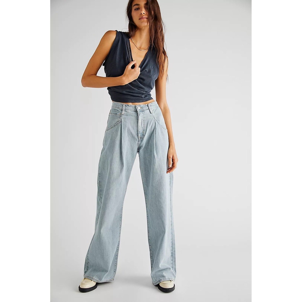 Free People Luca Super Slouch Jeans Women's Sz 31 Pleated High Rise Wide Leg